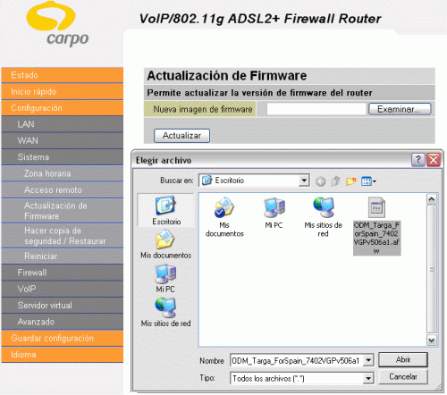 Actualizar Firmware Router Carpobox I