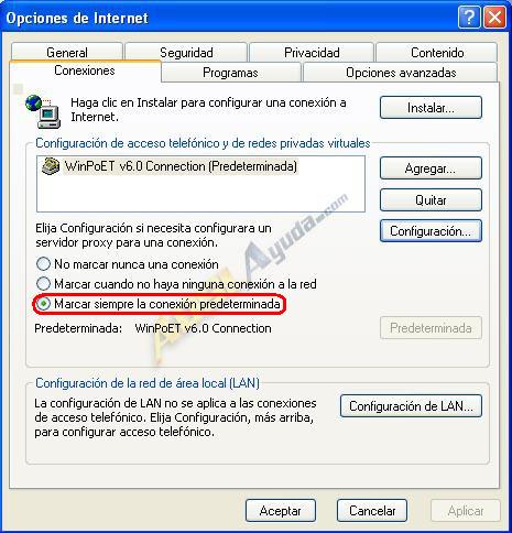 Opciones de Internet