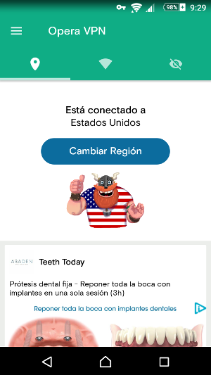 Opera VPN en funcionamiento