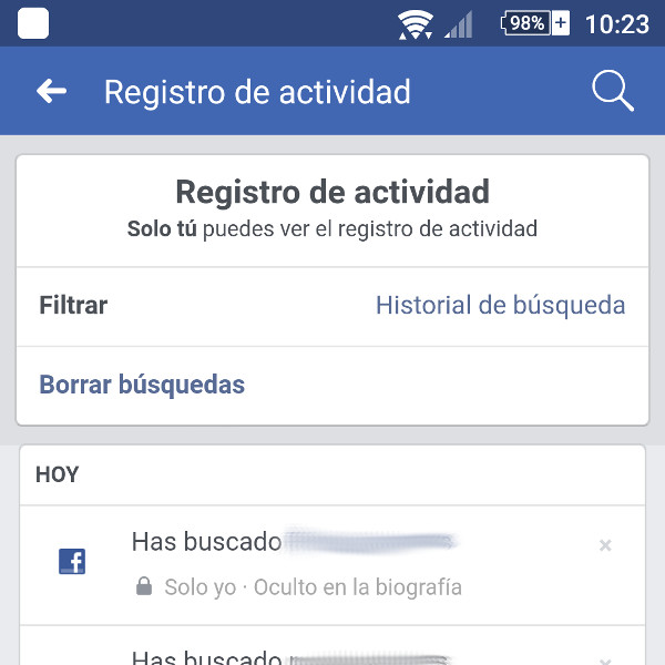 Registro de actividad en las búsquedas