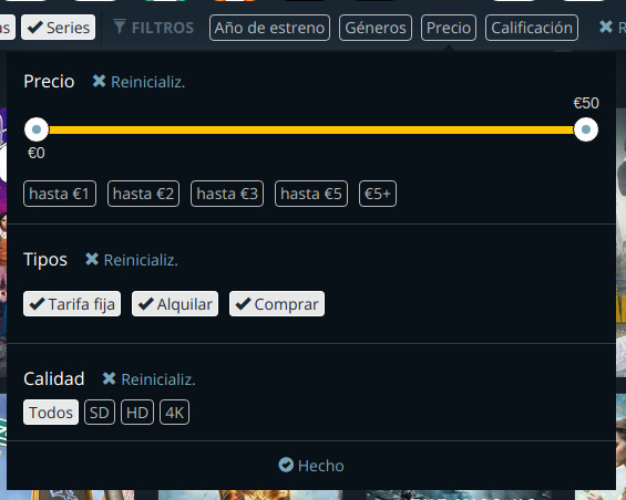 Filtrando la búsqueda de películas por su precio