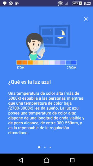 Primera pantalla de la instalación del filtro de luz azul