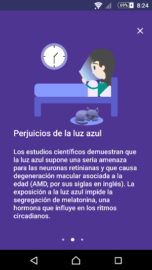 Segunda pantalla de la instalación del filtro de luz azul