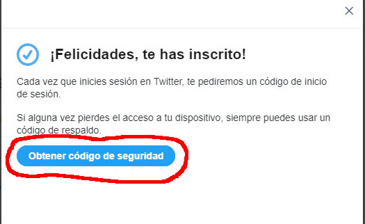 Botón para obtener el código de seguridad