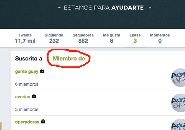 Para ver en qué listas hemos sido incluidos, deberemos hacer clic sobre esta opción que señalo en la imagen