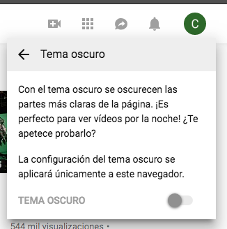 Cuadro explicativo de en qué consiste el modo oscuro de YouTube