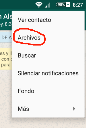 Opción Archivos del menú contextual del perfil del contacto