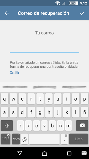 Petición de la dirección de correo electrónico