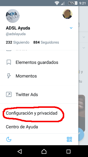 Opción Configuración y privacidad