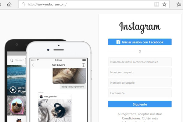 Login de Instagram vía web