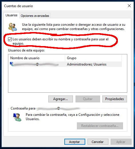 Opción que deberemos desmarcar para que el sistema no vuelva a solicitarnos la contraseña