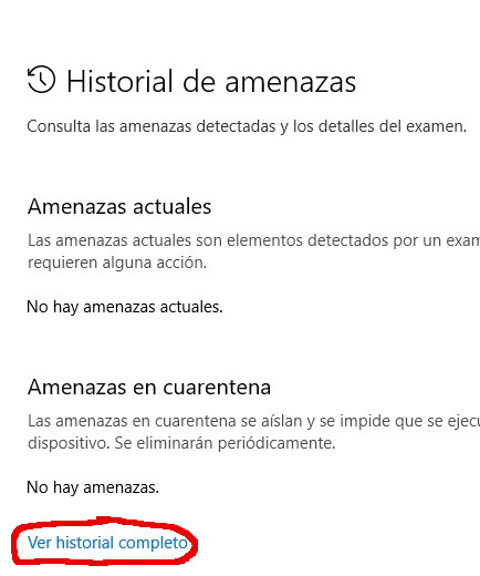 Ver el historial completo de amenazas