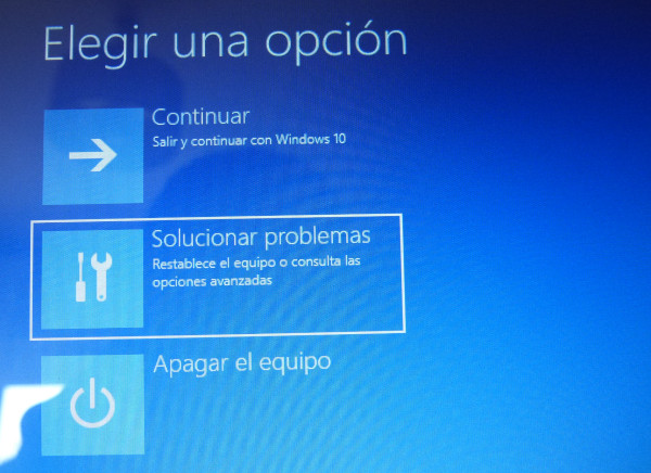 Opción "Solucionar problemas"