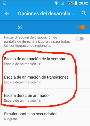 Opciones de programador que nos interesan
