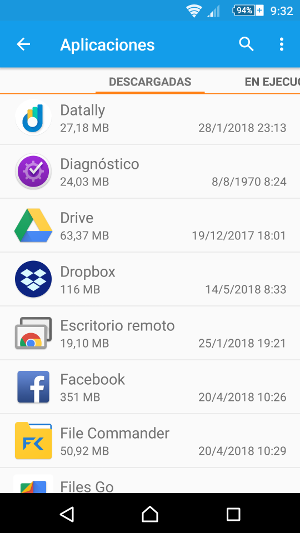 Lista de apps instaladas en nuestro terminal