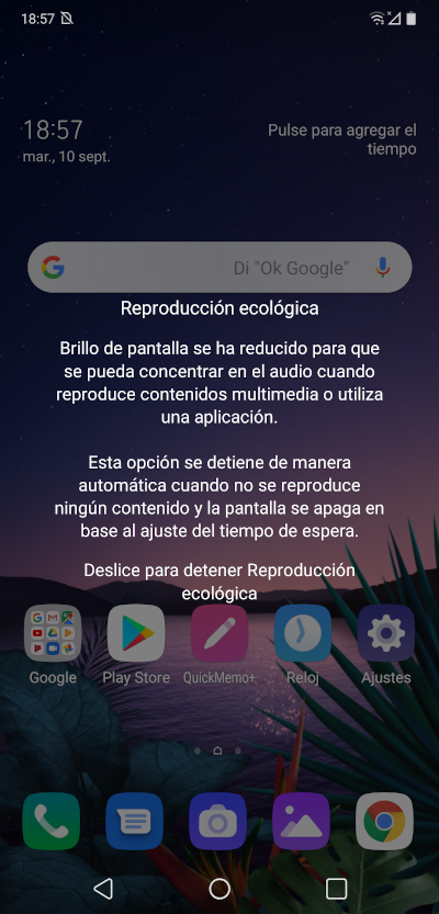 Captura de pantalla de la activación del modo Reproducción ecológica. En la pantalla se ve más oscuro todavía