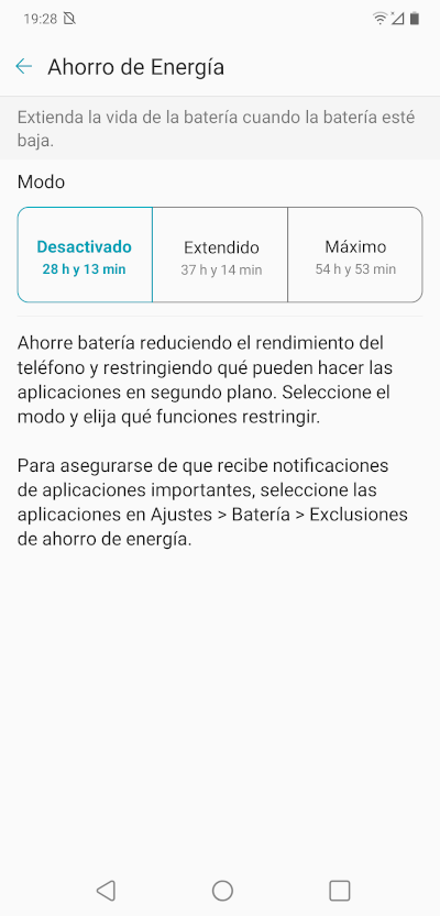Modos de ahorro de energía