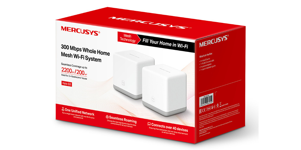 Embalaje del sistema Wi-Fi mesh Halo S3 de Mercusys