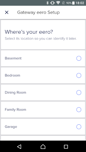 La app nos solicita que le indiquemos en qué habitación de nuestro hogar está instalado este Eero