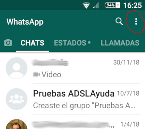 Menú de la aplicación en WhatsApp