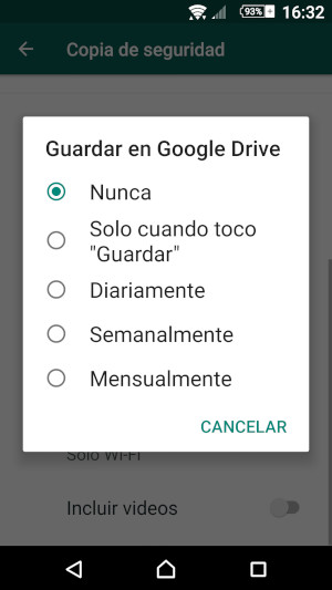 Frecuencia de realización de la copia