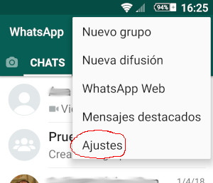 Opción Ajustes