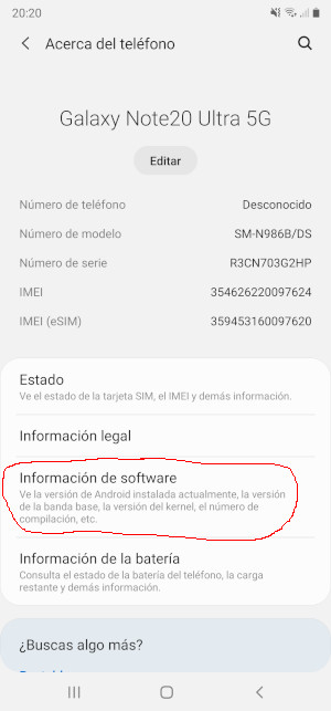 Información de software