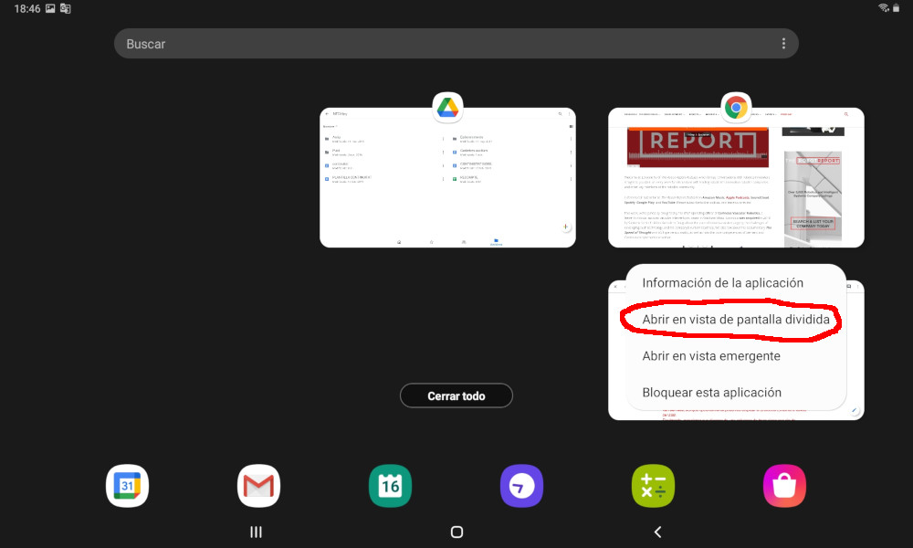 Opción para hacer que la app ocupe la mitad de la pantalla