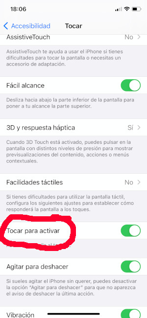 Desactivar Tocar para activar