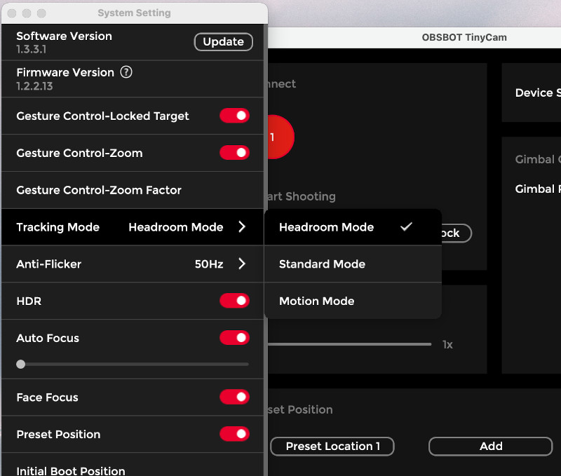 Configuración del modo de seguimiento de la IA